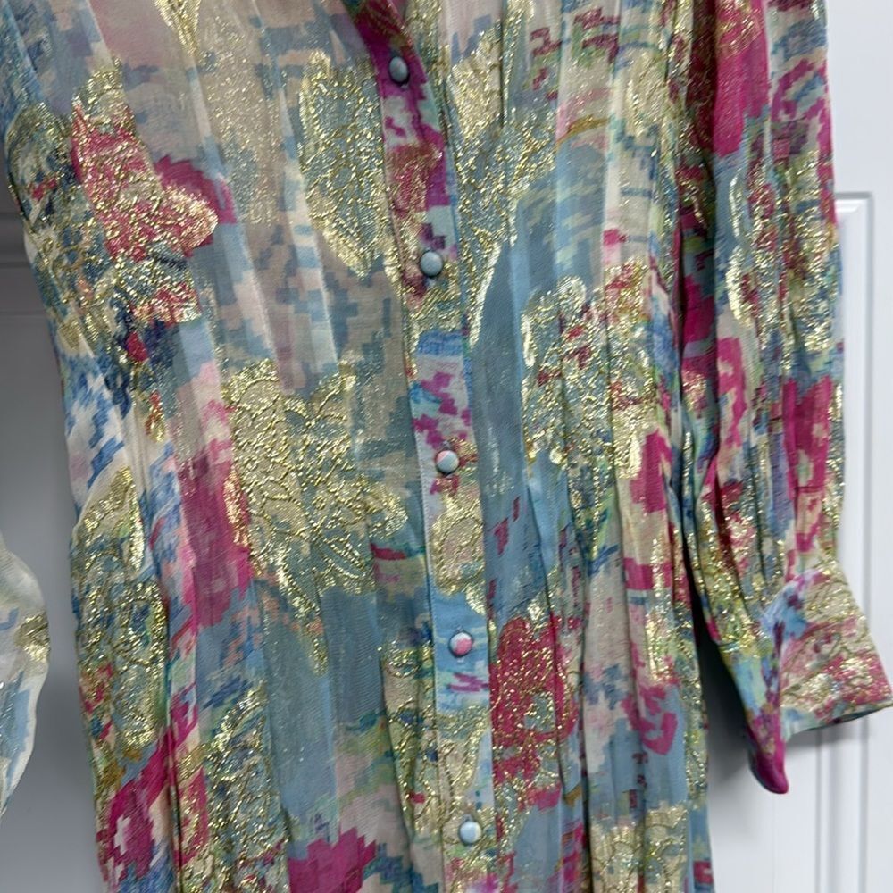 HEMANT & NANDITA Pastel Floral Maxi Dress BRAND NEW - Sheer Button Down - Small - Picture 3 of 5